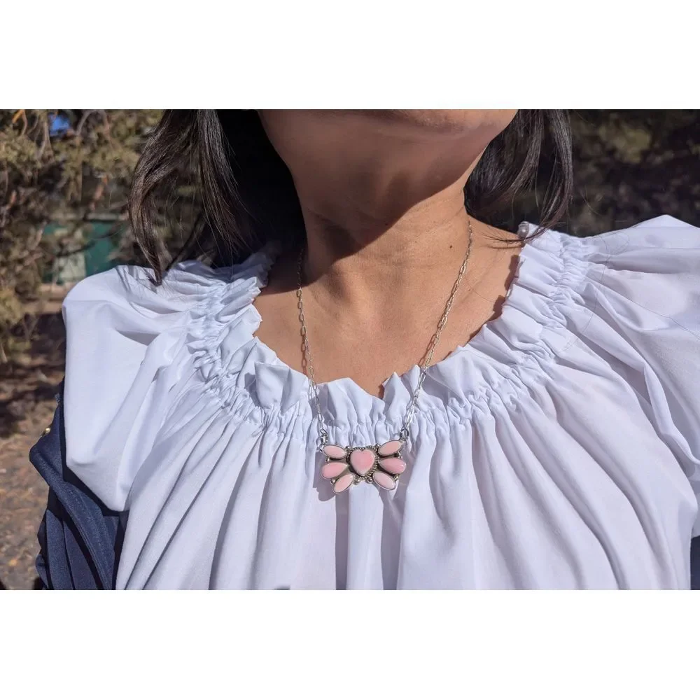 Native American Heart Cluster Pink Conch Shell Pendant‎ Chain Necklace Jewelry** - Picture 4 of 10